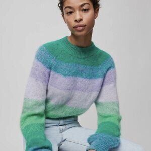GORGEOUS NWT Maje Millao Green Striped Crewneck Sweater Size 1